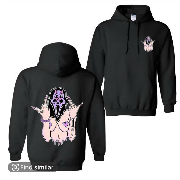 Scream Funny Expression with Na.ked Body Black Print Hoodie, T-Shirt - 2 Sided Hoodie, Naughty Clothes Men, Cotton Fabric Menswear, Women's Clothing, Merch gift, Classic Oversized Pocket Sport Sweaters