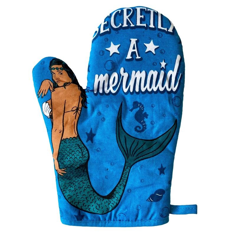 Secretly A Mermaid Oven Mitt Funny Sea Ocean Princess Novelty Kitchen Glove Funny Graphic Kitchenwear Novelty Cookware Multi