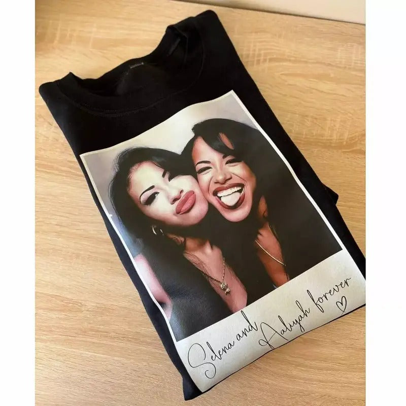 Selen@ & Aal!yah Forever Photo Tee, Gift For Fan Black Unisex Tshirt Cotton