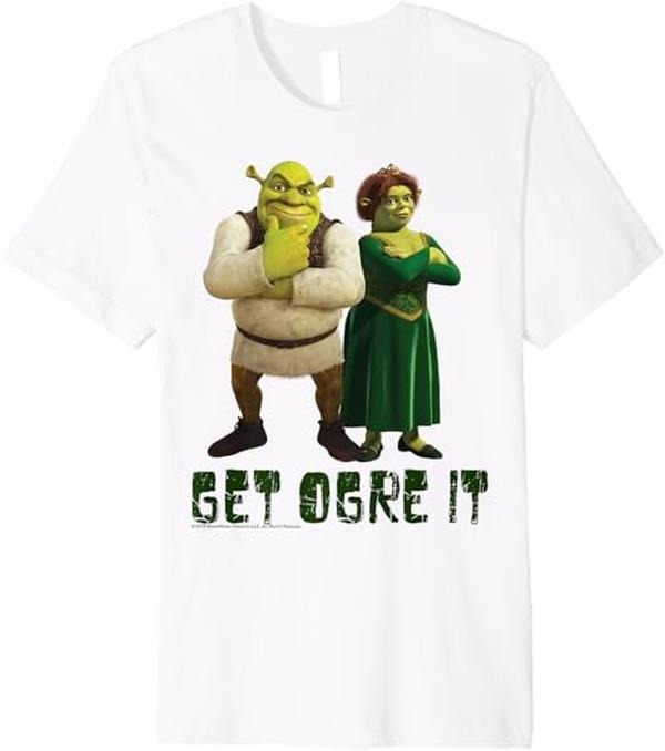 Shrek Fiona & Shrek Get Ogre It Text T-Shirt, Classic Retro Graphic Unisex Tee Gift For Men and Women