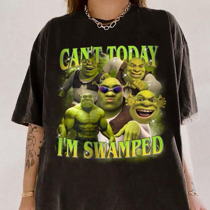Shrek Funny T-Shirt, Shrek Can't Today I'm Swamped Shirt , Meme funny Shirt T-Shirt Cotton Fabric