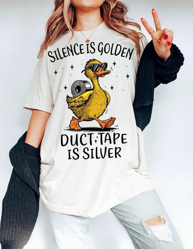 Silence is Golden Sarcastic Sweater, Duct Tape is Silver Snarky Funny Duck Sarcasm Shirt, Funny animal Adult Humor Hoodie Casual Cotton