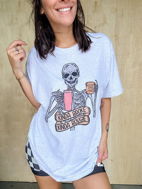Skeleton Kinda Broke Kinda Bougie Graphic Top