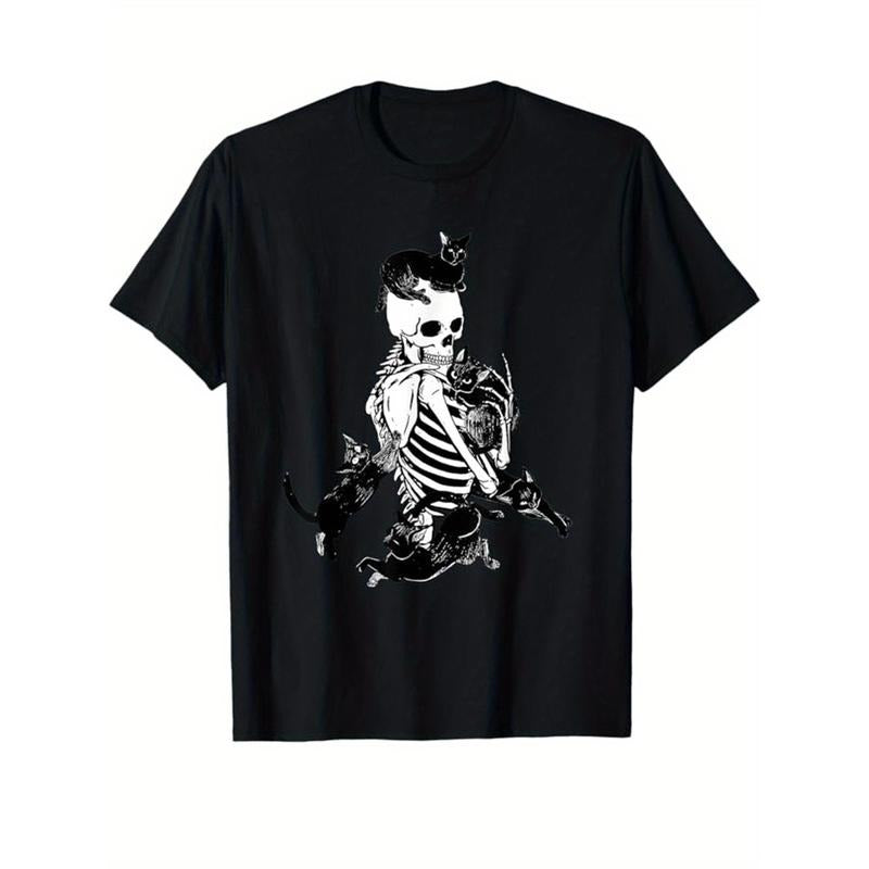 Skeleton Print Men's Cotton T-shirt, Graphic Tee Men's Outdoor Clothes, Men's Halloween Clothing, Casual Short Sleeve Crew Neck T-shirt, Tops For Men, Gift For Men made in usastyle{n002}15