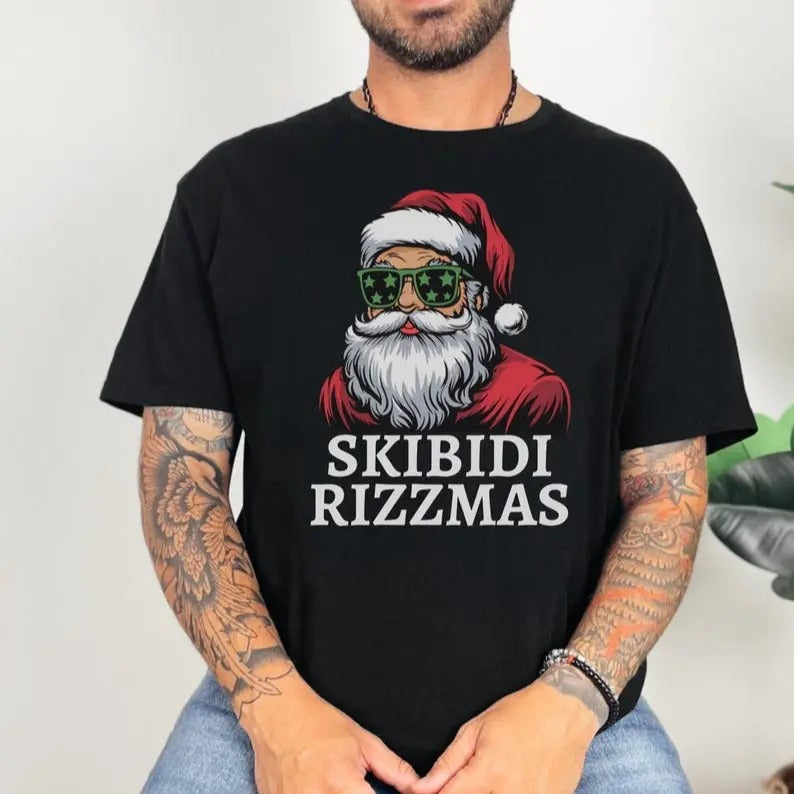 Skibidi Rizzmas Funny Tshirt, Christmas Rizz Santa Claus Charisma Kid Cool Unisex Softstyle T-Shirt, Funny Xmas Shirt Crewneck Cotton
