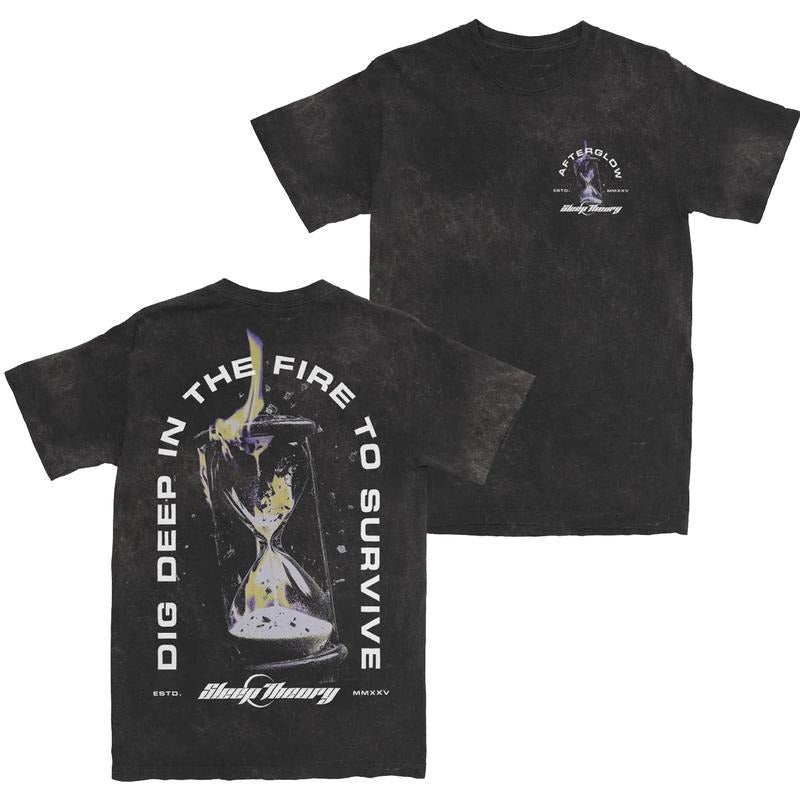 Sleep Theory Afterglow Hourglass T-Shirt, Grunge Rock Band Tee, Flame Time Graphic Design, Unisex Menswear Womenswear Top, Emo Concert Streetwear