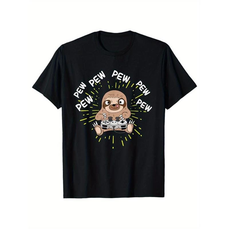 Sloths Print Men's Cotton T-shirt, Graphic Tee Men's Outdoor Clothes, Casual Short Sleeve Crew Neck T-shirt made in usastyle{n002}9