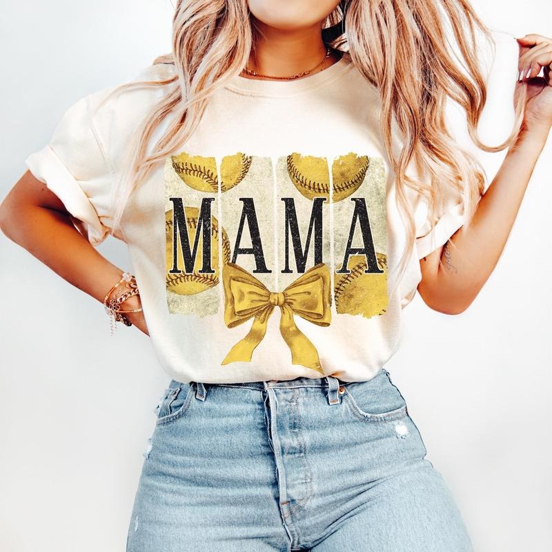 Softball Mama T-Shirt, Vintage Softball Coquette T-Shirt, Softball Mom T-Shirt, Game Day Softball T-Shirt, Softball Brushstroke T-Shirt, Softball Bow T-Shirt