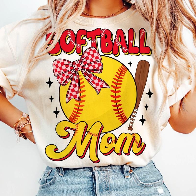 Softball Mom T-Shirt, Retro Softball Mama T-Shirt, Game Day Softball Bow T-Shirt, Softball Sports Shirt T-Shirt, Mother's Day Gifts