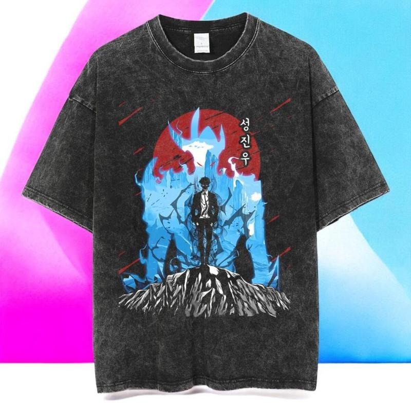 Solo Leveling Anime Mineral Wash T-Shirt, Jinwoo Sung Shirt, Laid-Back Vibe, Always in Style, Comfortable Stretch, Moves with You