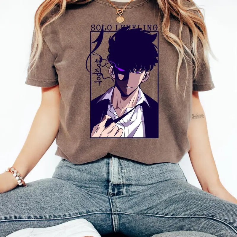 Solo Leveling Sung Jin-Woo Shirt, Shadow Monarch Apparel, Anime Fan Gift, Relaxed Fit, Easygoing Feel, Clean Look, Goes with