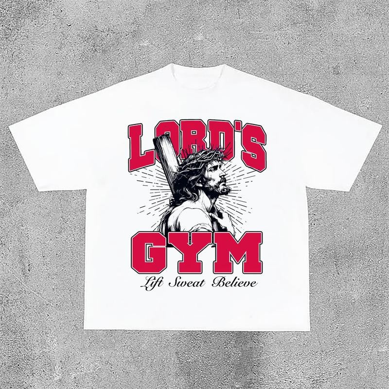 Sopula Casual Jesus God Gospel Sports Letters - Lord's Gym - Printed Pattern Cotton T-Shirt