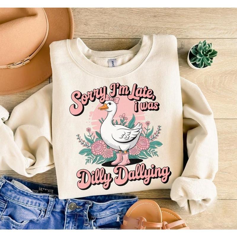Sorry I'm Late I Was Dilly Dallying Goose Shirt, Funny Mama Goose Shirt, Sarcastic Retro Shirt, Boho Floral Shirt, Preppy Girly Shirt