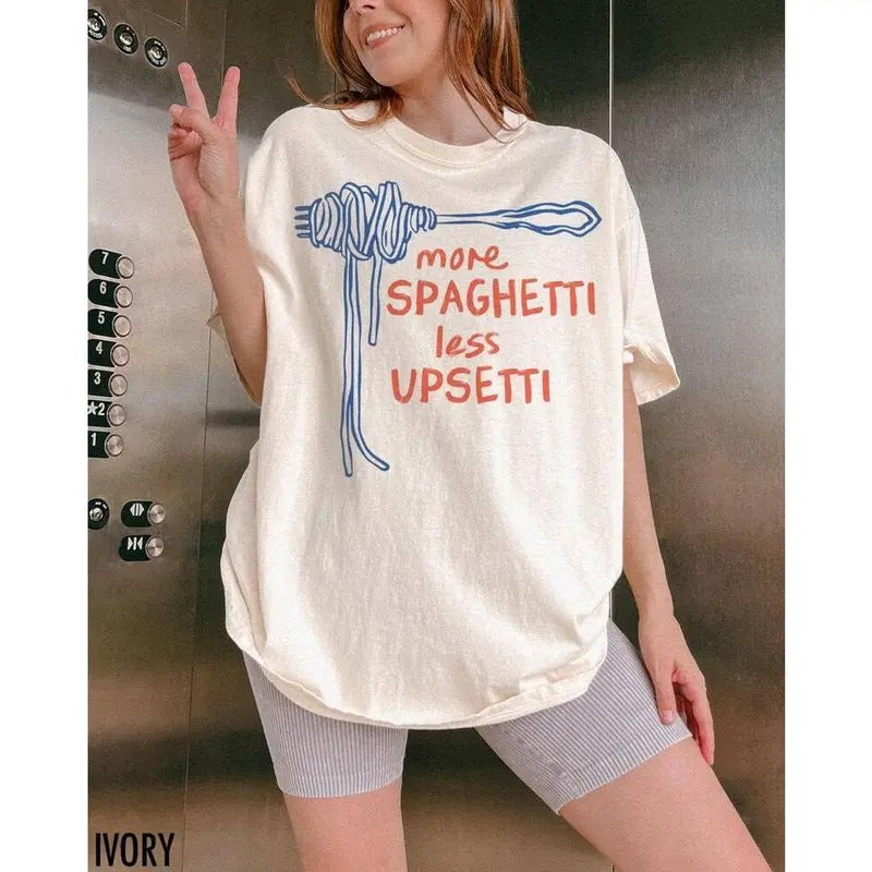 Spaghetti Shirt, Funny Food Shirt, Foodie T Shirt, Food Humor, Funny Saying TShirt, Silly T-Shirt, More Spaghetti Less Upsetti, Retro Graphic Tee, Vintage Aesthetic