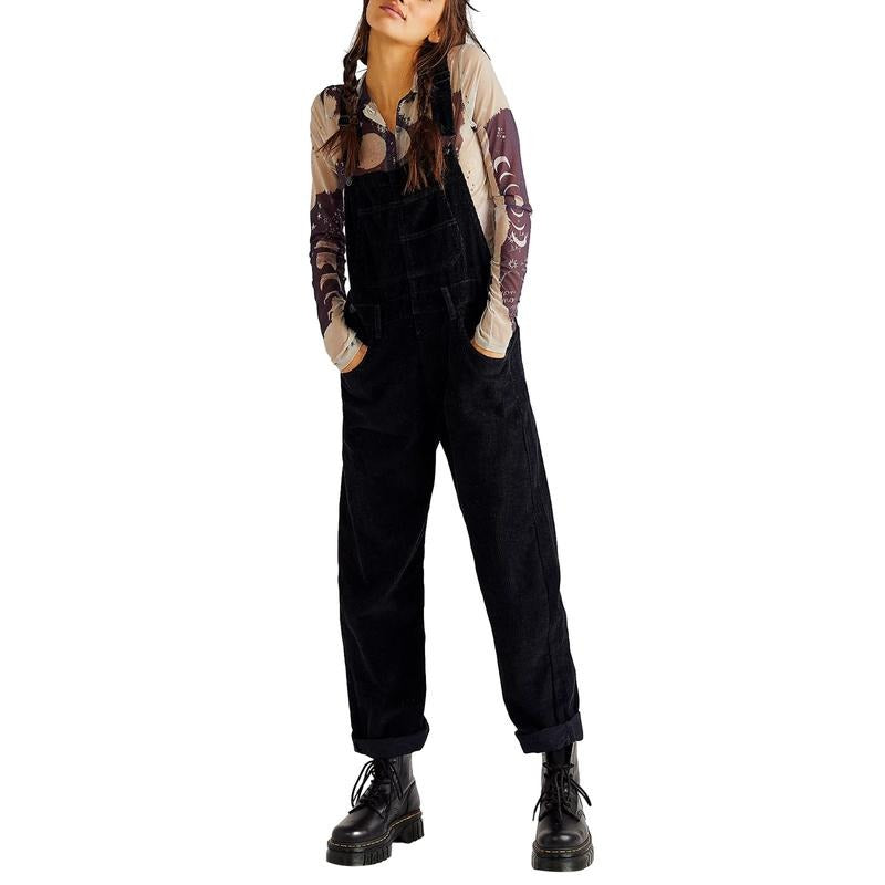 Spring Summer Overalls for Women, Solid Color Loose Fit Classic Bib Casual Stretchy Overall Jumpsuit Polyester Womenswear