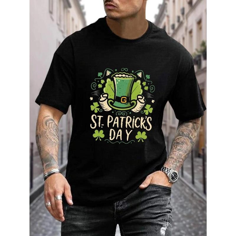St. Patrick's Day Celebration Men's T-Shirt - Casual Cotton, Geometric Print, Round Neck, Machine Washable - Perfect for All Seasons Made in USA