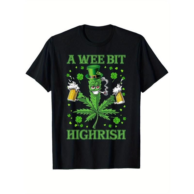 St. Patrick's Day Cotton T-Shirt, 100% Knit Fabric, Casual Crew Neck, Short Sleeve, Regular Fit, All-Season, Adult - "A Wee Bit Highrish" Printed Tee for Men, Holiday Casual Wear | Humorous Graphic Tee | Cotton Fabric Made in USA
