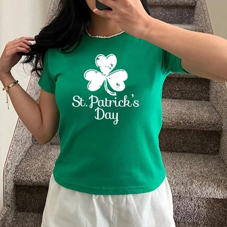 St Patrick's Day Ireland Lucky Shamrock Baby Tee Pub Beer Paddy's Day Irish Baby Tee Women Ladies Vintage Top Girls Style