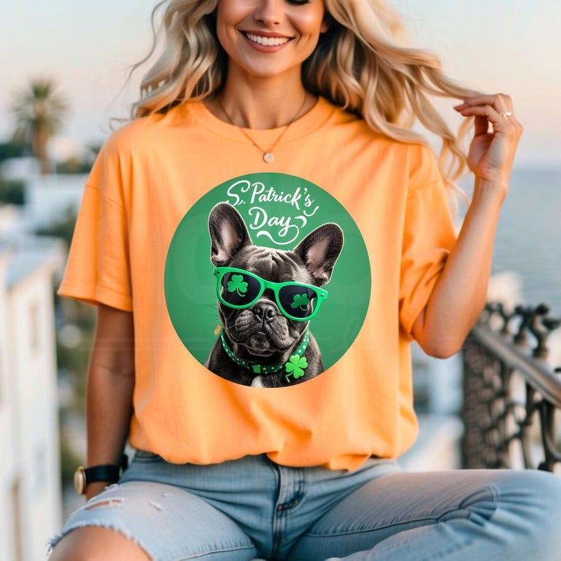 St. Patrick's Day,French Bulldog, Cute St. Paddy's Day T-Shirt, Classic Retro Graphic Unisex Tee Gift For Men and Women