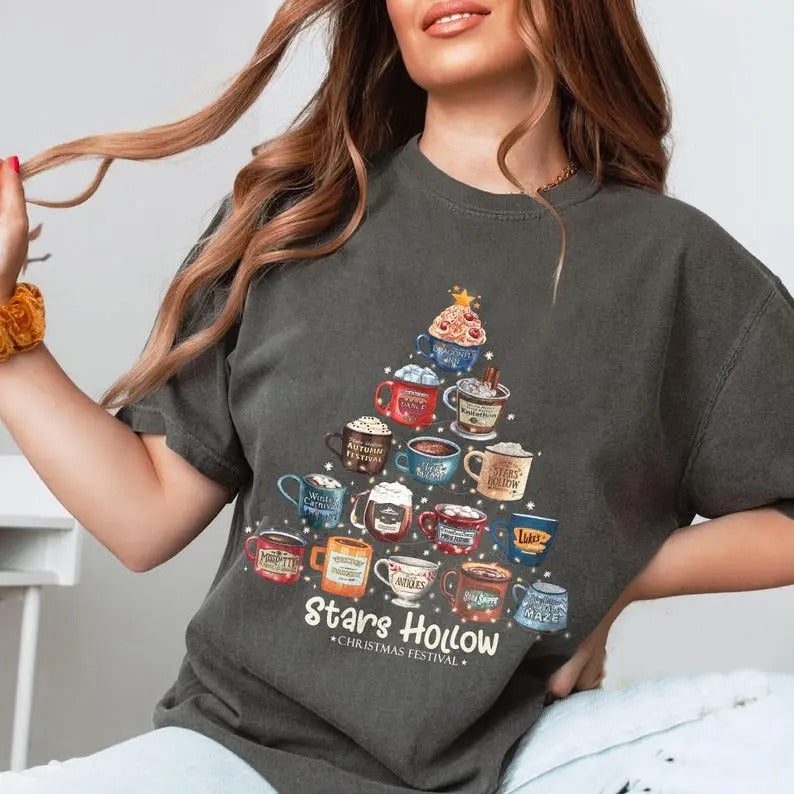 Stars Hollow Luke's Diner Coffee Tree T-Shirt, Stars Hollow Christmas Festival Clipart, Christmas Luke's Diner Coffee Tee shirt Classic Cotton