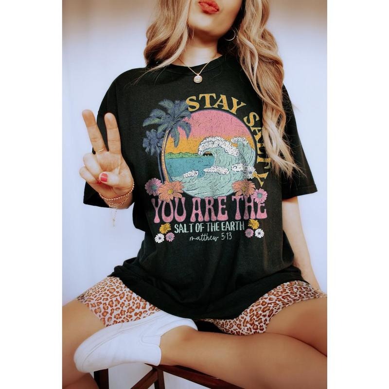 Stay Salty Christian Shirts Christian T Shirts Bible Verse Shirt Jesus Shirt Oversized Graphic Tee Christian Apparel Gifts