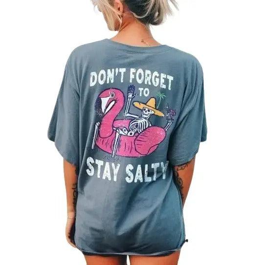 Stay Salty Tee, Salty Skeleton T-shirt, Comfort Colors Beach Tee, Salty T-shirt, Funny Skeleton Beach Tee, Beach Trip Shirt, Girls Vacation Tee, Cruise Outfit, Family Vacation Clothing Cotton Fabric Top Womenswear Collar Garment Soft Traditional
