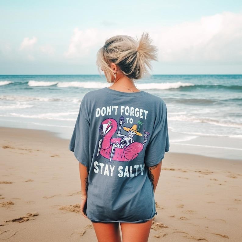 Stay Salty Tee, Salty Skeleton T-shirt, Summer T-shirt, Beach Tee, Salty T-shirt, Funny Skeleton Beach Tee, Size up for Oversized