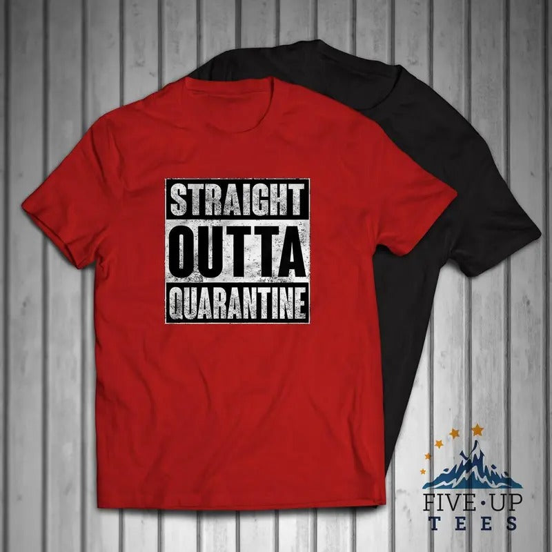 Straight Outta Quarantine Men's T-shirt - Casual Crewneck Cotton Tee with Graphic Text Design