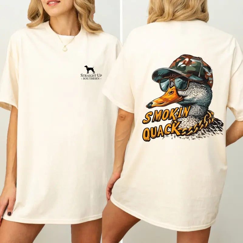 Straight Up Southern T-Shirt - Bold and Quirky Duck Graphic with Gold Chain and Camo Cap, Unisex T-Shirts for Outdoor Enthusiasts, Menswear Tops