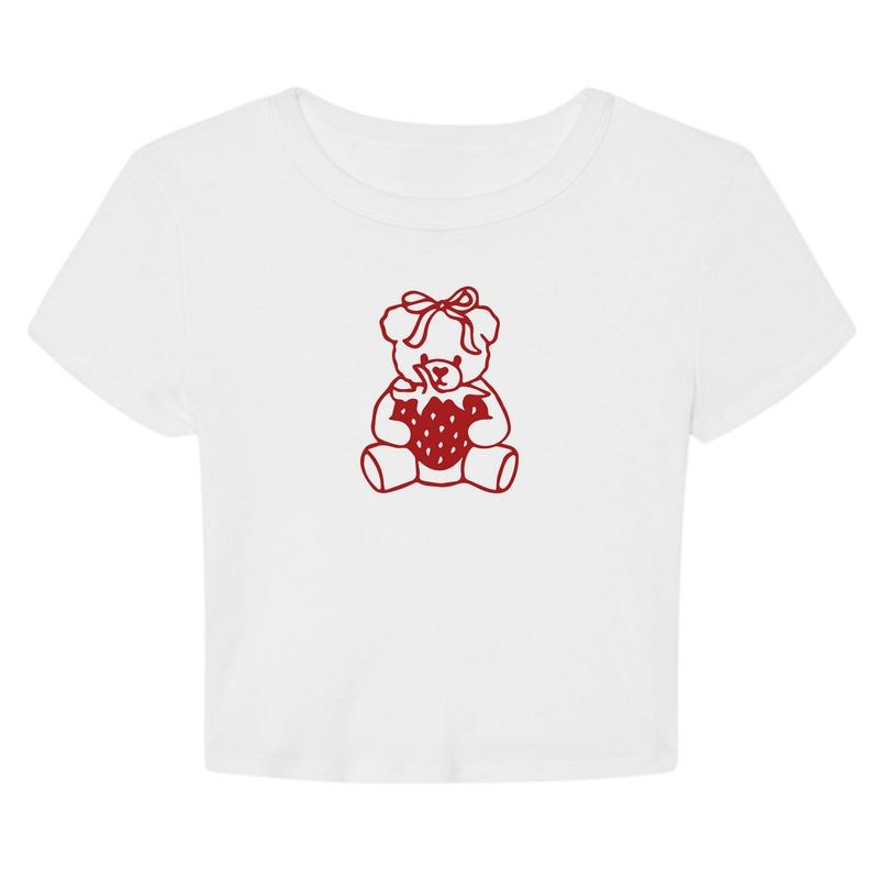 Strawberry Bear Y2K Graphic Cropped T-Shirt