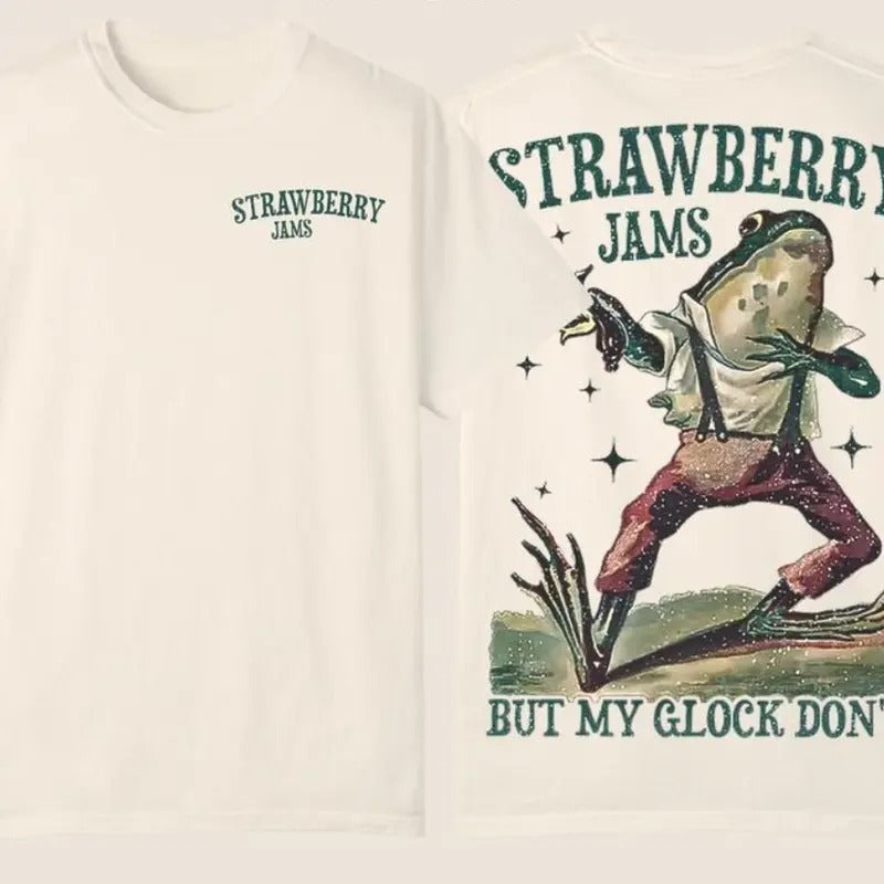 Strawberry Jams But My Don't Vintage Graphic T-Shirt, Frog Shirt, Oversized Shirt, Gift, Oversized T-Shirt Classic Cotton Menswear Top