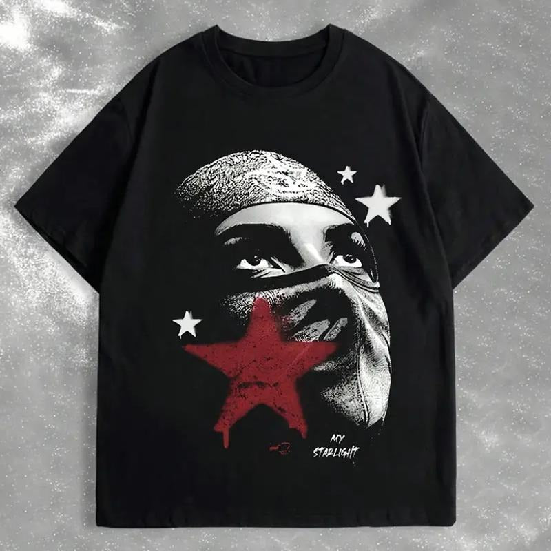 Streetwear Graphic T-Shirt Masked Face My Starlight Oversized Tee for Men Women