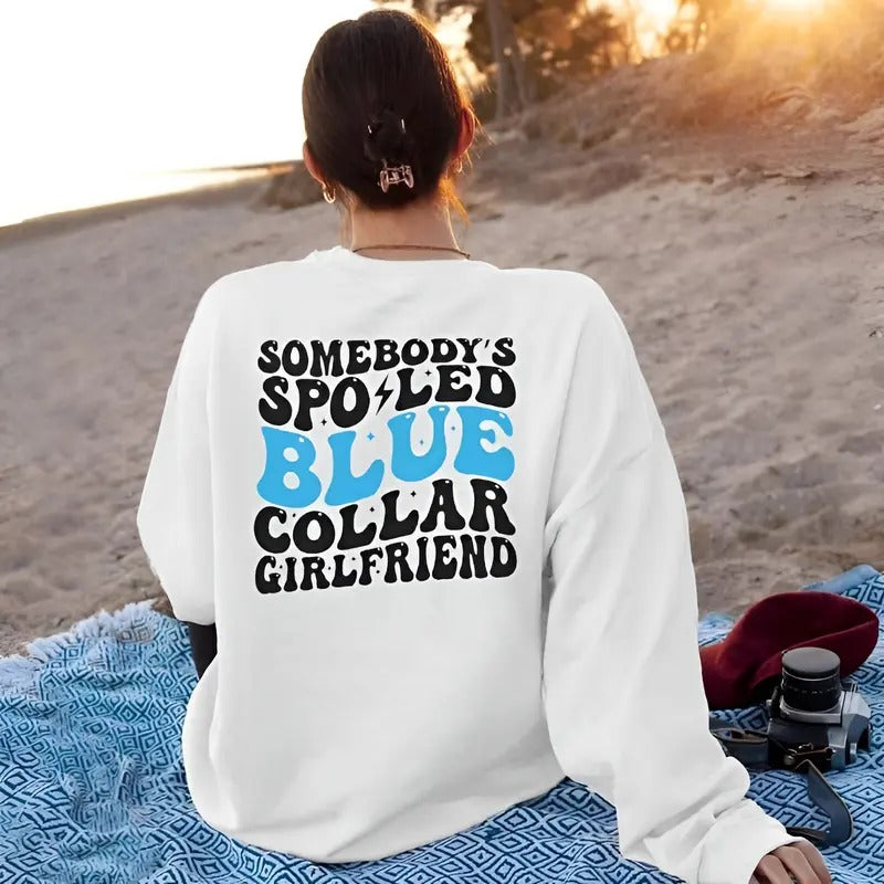 Stylish Blue Collar Girlfriend Sweater, Somebody's Spoiled Hoodies, Gender-Neutral Clothing, Unisex Blue Collar Sweatshirt, Perfect for All Seasons Daily Wear, Popular Hoodies For Girl, Cheap Graphic Hoodies For Girls, Lite, Cowboy, Busch Light