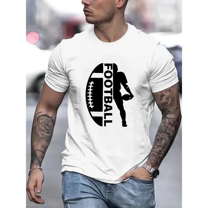 Stylish Football Frenzy Print Tee - Breathable, Soft, Casual Short Sleeve T-Shirt for Summer - Perfect for Men's Everyday Wear Made in USA