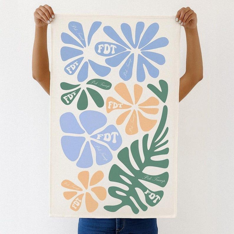 Subtle Political F*ck Trump Toile Hand Towel, Modern Statement, Funny Kitchen Decor, Unique Housewarming Gift, Minimalist Dish Towelstyle{n002}2