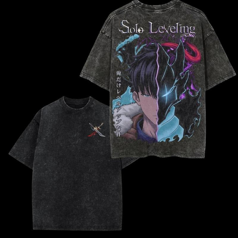 Sung Jin Woo Mineral Wash T-Shirt, Anime Washed Shirt, Solo Leveling Shirt, Anime Gym Shirt, Soft Fabric, Feels Great All Day