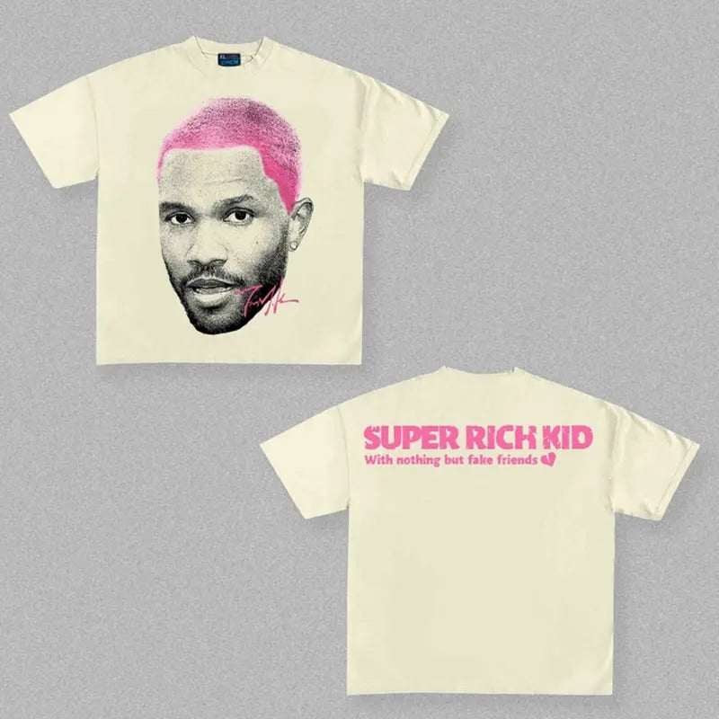 Super Rickkid Fake Friends Frank Pink Signature Graphic Big Face Rap Tee Shirt Retro Top Streetwear