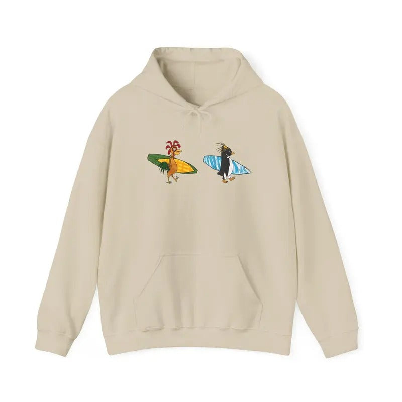 Surfing Chicken Unisex Hoodie - Chicken Joe and Cody Maverick Beach Hoodie, Ocean Waves Graphic, Summer Vibes, Coastal Theme, Surf Lovers