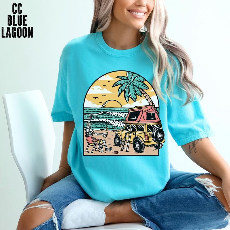 Skeleton On The Beach Shirt/Hoodie/Sweater Beach Vacation Shirt Summer Beach Shirt Funny Skeleton Beer Shirt Vsco Shirt California Tee