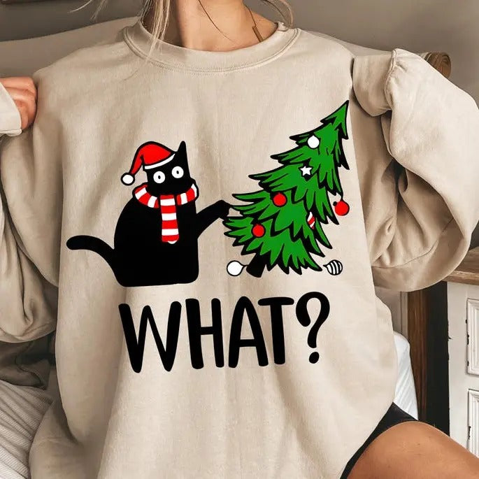 Christmas Cat What 100% Cotton T-Shirt/Sweatshirt - Festive Unisex Style - Breathable Material