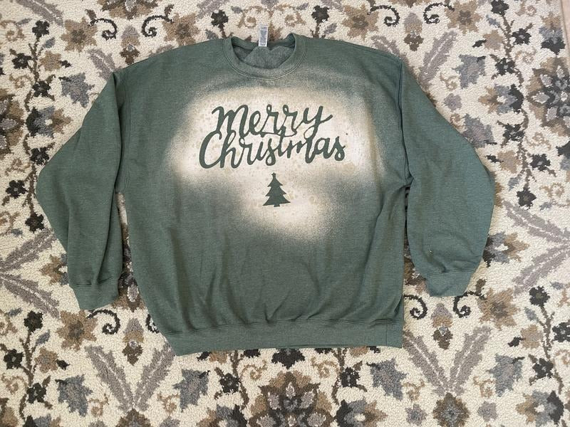 Green Bleached Merry Christmas Tee/Sweatshirt