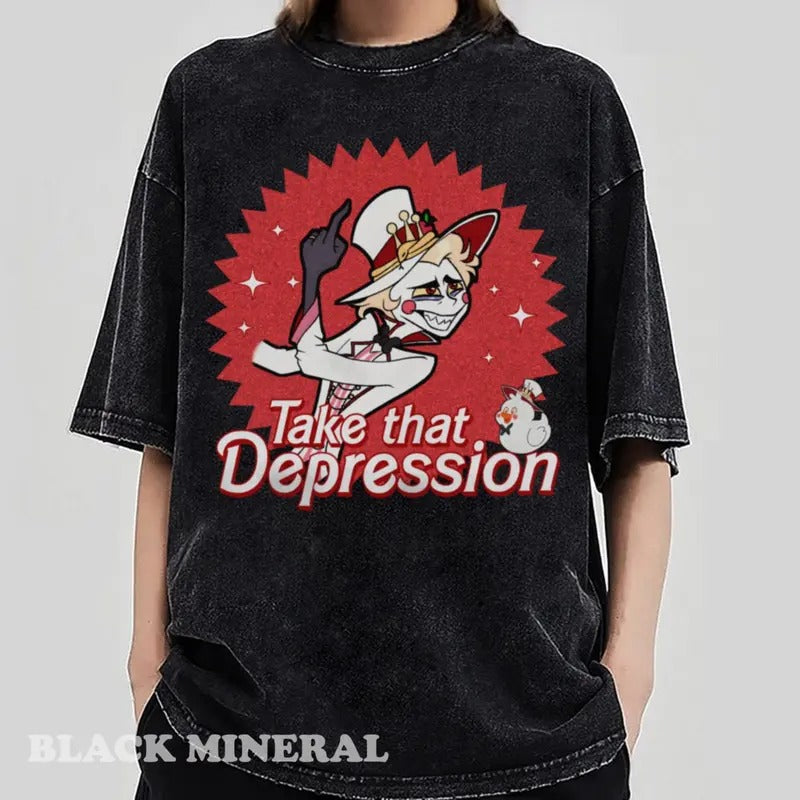 TAKE THAT DEPRESSION T-Shirt, Lucifer Morningstar T-Shirt, Lucifer Hazbin Hotel Shirt, Lucifer Vivziepop T-Shirt, Cartoon T-Shirt