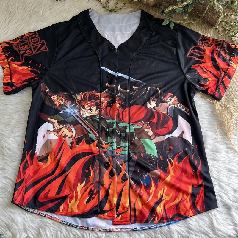 Tanjiro and Giyu DM Anime Baseball Jersey, Demon Slayer Anime Jersey, Anime Streetwear Shirt