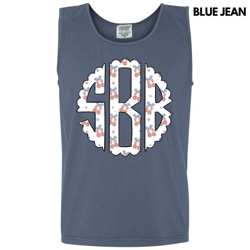 Tank Top -USA Disco Cherry Monogram Comfort Colors Tank Top 'NLB'