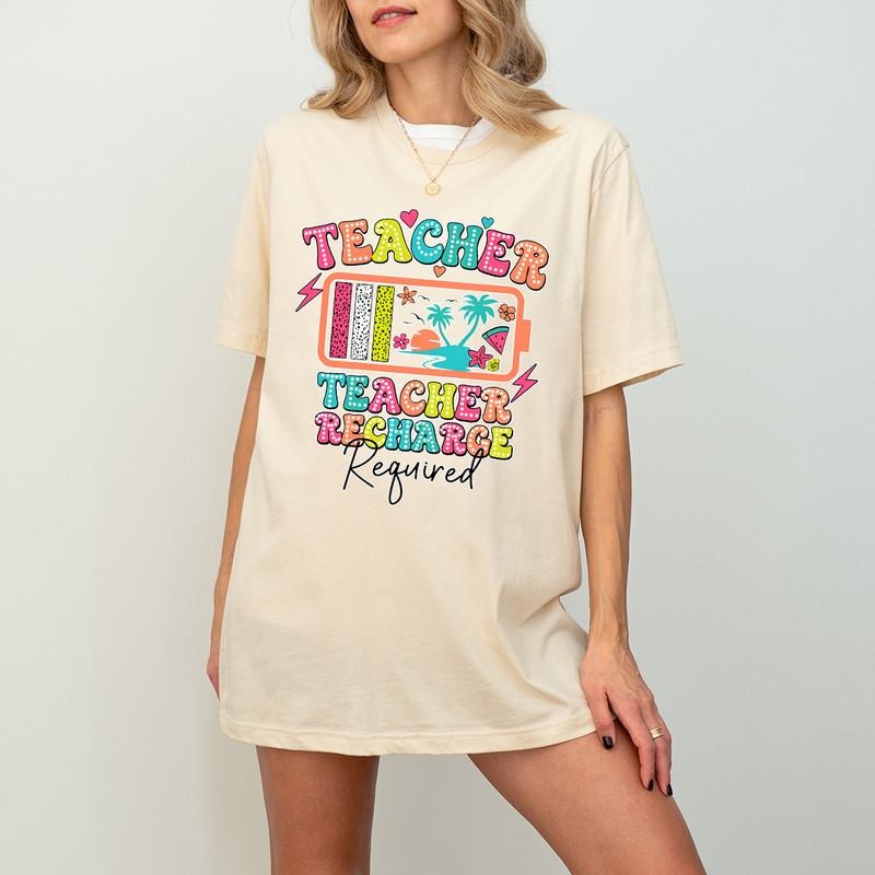 Teacher Summer Recharge Required Shirt, Funny Teacher Summer Shirt, Gift for Teacher, Teacher Vacation Shirt, Summer Break Shirt, End of Year Tee