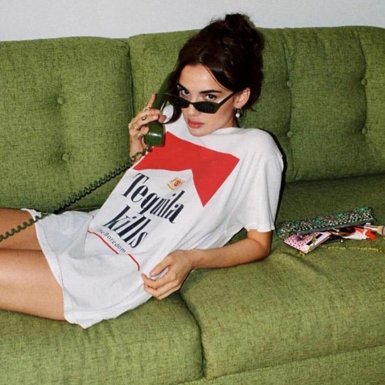 Tequila K*lls Aesthetic Tshirt Retro Summer Shirt Margarita Sweater, Tequila Hoodie, Beach vibes Social Club Cocktail Tequila Margarita BacheloretteTrendy style 02