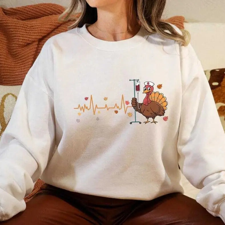 Thanksgiving Nurse Sweatshirt, Heartbeats Turkey Sweatshirt, Fall Season Nurse Sweatshirt, Thankful Nurse Gift, Nursing Student Fall Shirt