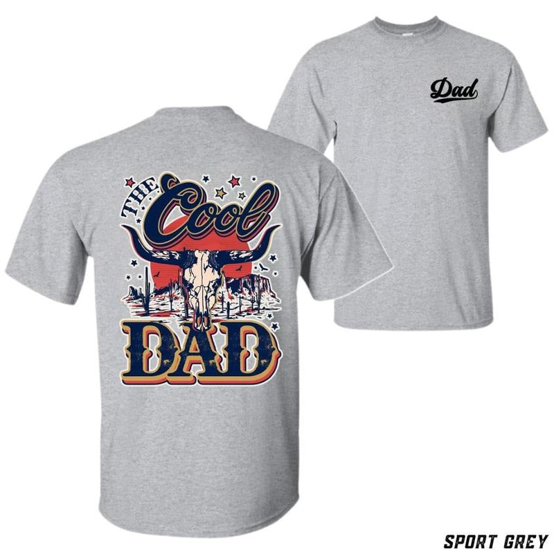 The Cool Dad T-shirt - Bold Western-inspired Design Featuring Patriotic Graphics Vintage Cowboy Skull Unisex Casual Crew Neck Machine Washable - Menswear Tops