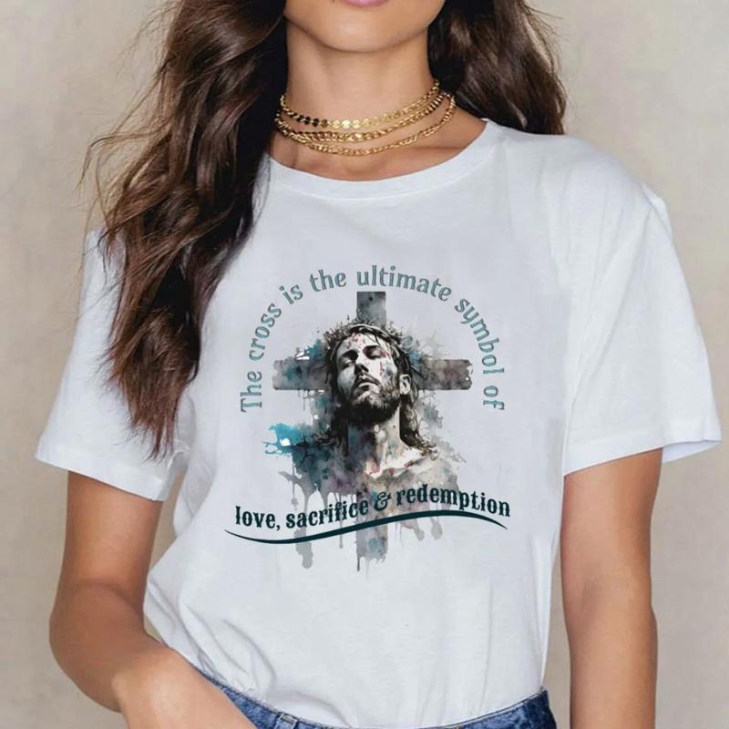 The Cross Is The Ultimate Symbol Of Love Christian T-Shirt Pure Cotton Casual Street Style Crew Neck Short Sleeve T-Shirt Tops Trendy For Women For Men, Perfect Gift
