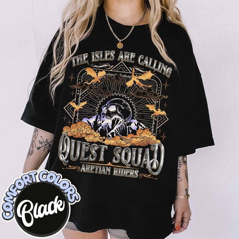 The Isles Are Calling Quest Squad Aretian Riders Shirt, Onyx Storm Shirt, Fourth Wing, Bookish Shirt, Romantasy Fan Ridoc Teestyle{n002}2